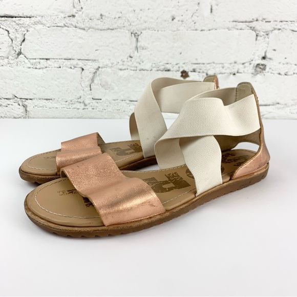 Sorel Ella Rose Gold Cream Elastic Ankle Heel Strap Sandals 7 - Picture 2 of 12